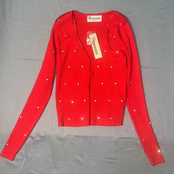 NWT Vintage 1990s No Boundaries Red Rhinestoned Long Sleeve Shirt - Size XS - Picture 1 of 8